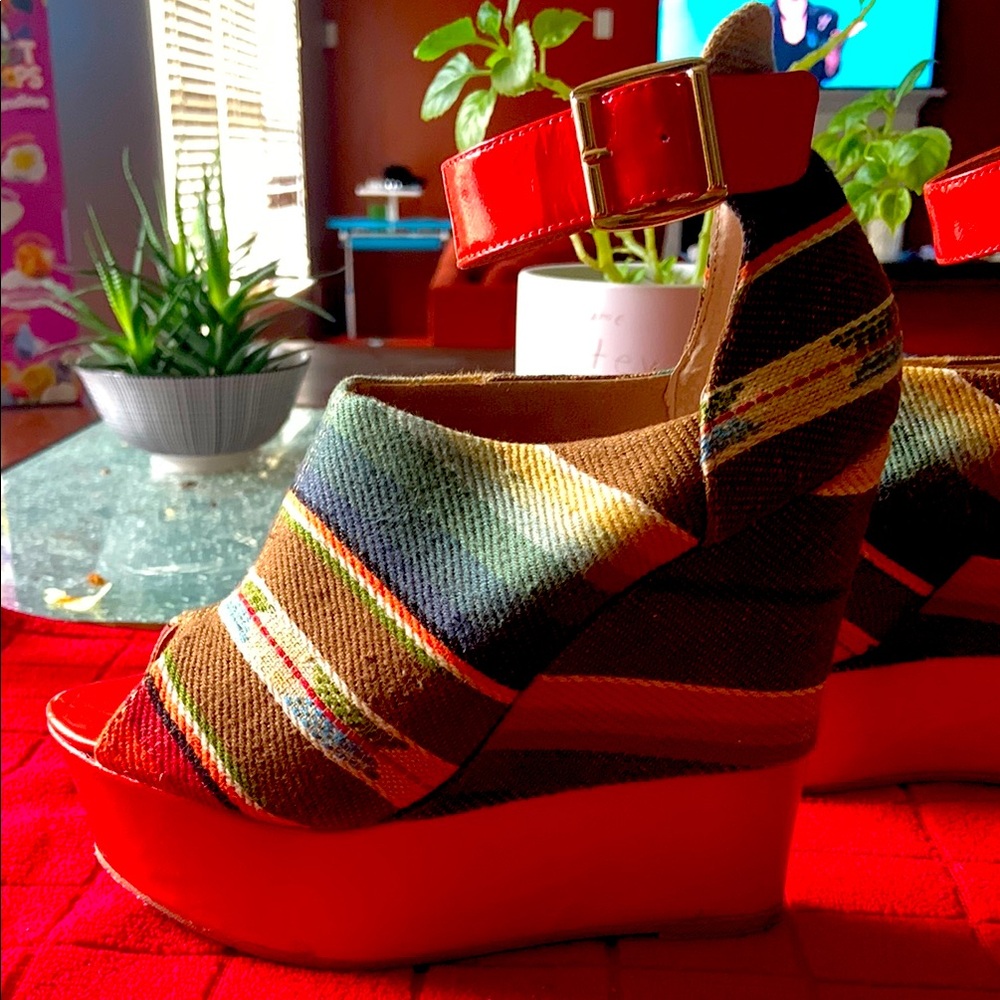 Steve Madden Red Wedge Sandals with Bold Platform
